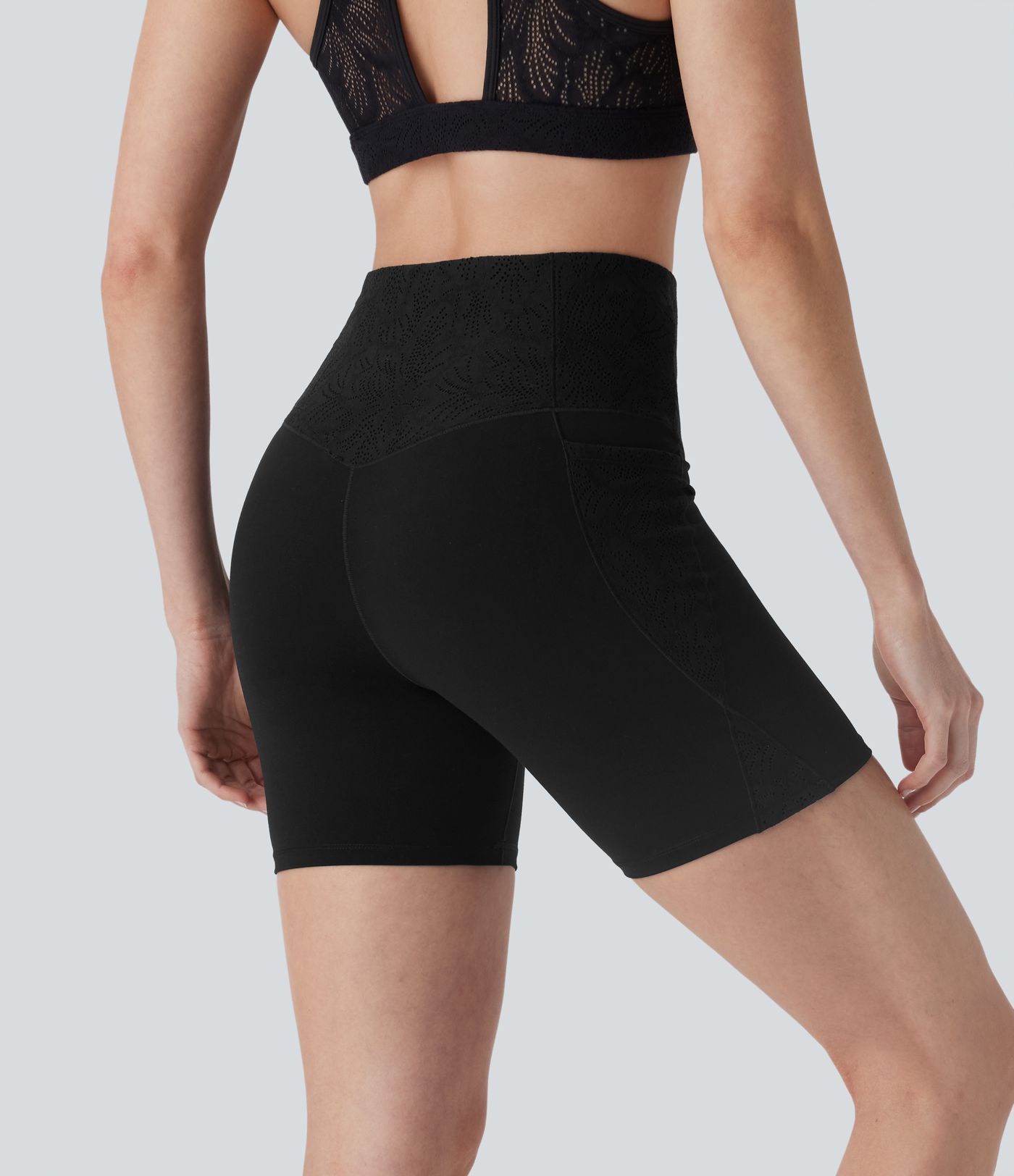 Halara UltraSculpt™ High Waisted Tummy Control Contrast Lace Training Biker Shorts 5'' with Pockets