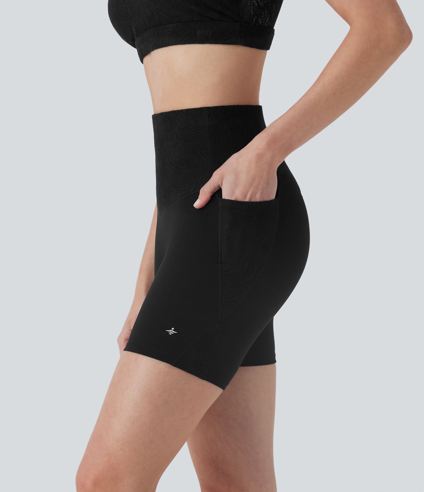 Halara UltraSculpt™ High Waisted Tummy Control Contrast Lace Training Biker Shorts 5'' with Pockets