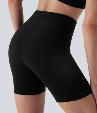 Halara UltraSculpt™ High Waisted Tummy Control Contrast Lace Training Biker Shorts 5'' with Pockets