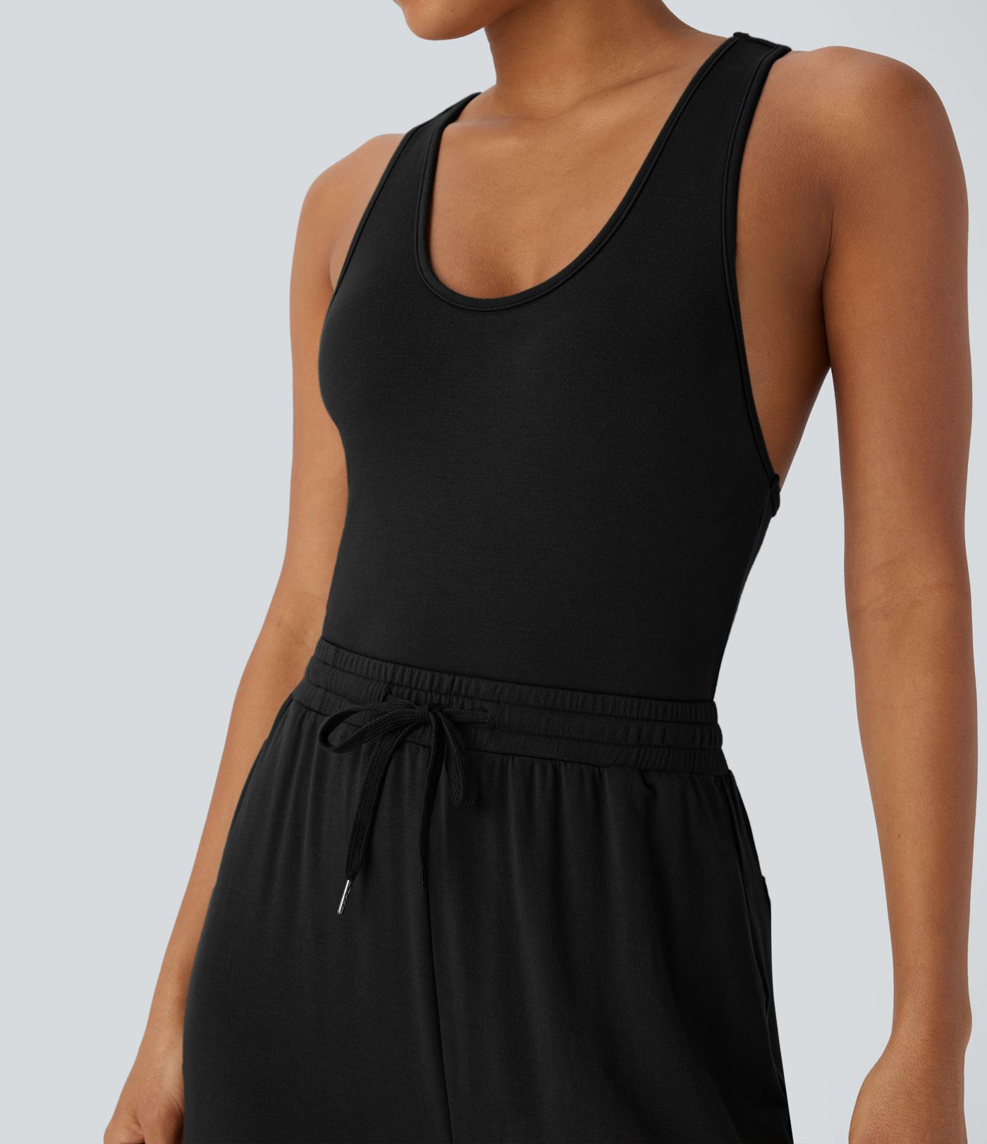 Combinaison décontractée à col en U, dos nageur et cordon de serrage avec poches