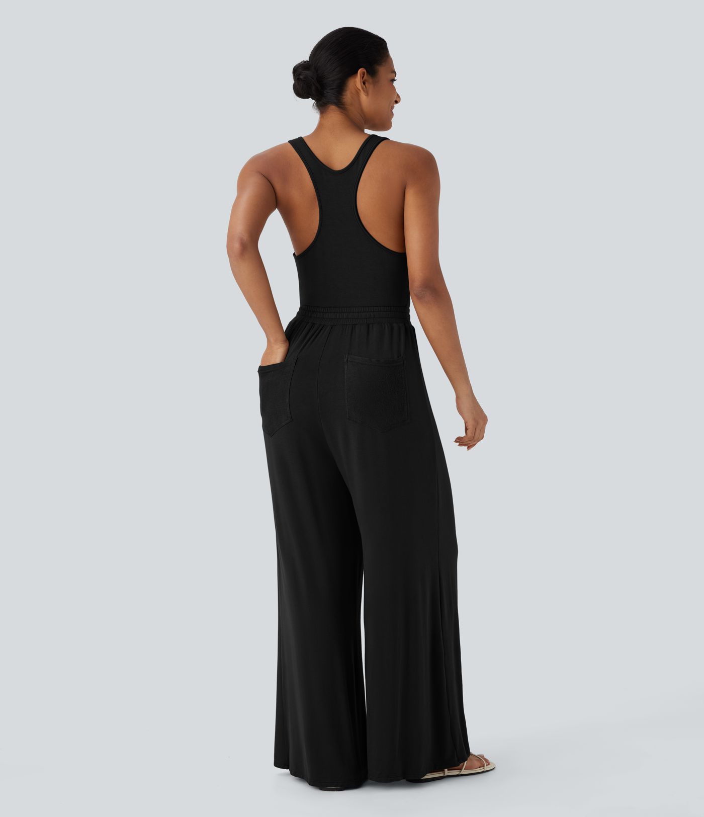 Combinaison décontractée à col en U, dos nageur et cordon de serrage avec poches