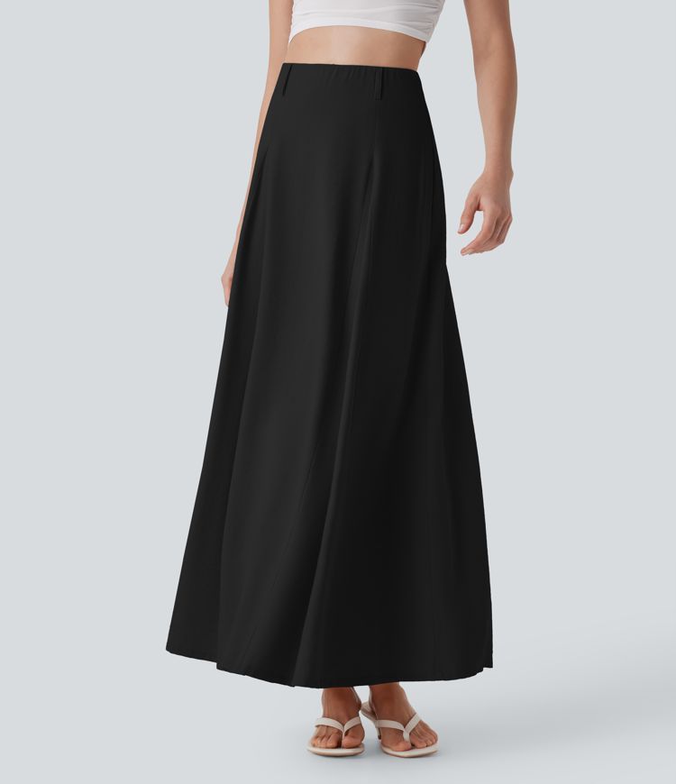 High Waisted Maxi Casual Linen-Feel Flare Skirt