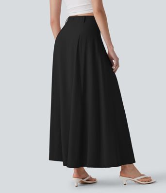 High Waisted Maxi Casual Linen-Feel Flare Skirt