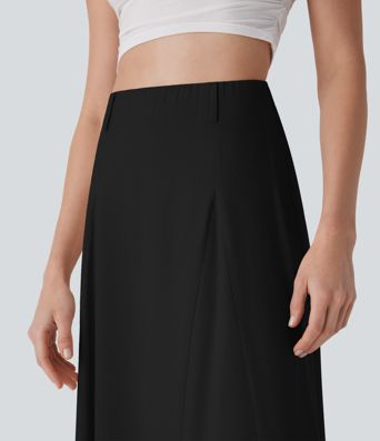 High Waisted Maxi Casual Linen-Feel Flare Skirt