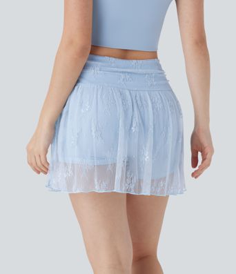 Mid High Waisted 2-in-1 Pocket Lace Mini Skirt