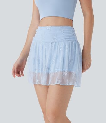 Mid High Waisted 2-in-1 Pocket Lace Mini Skirt