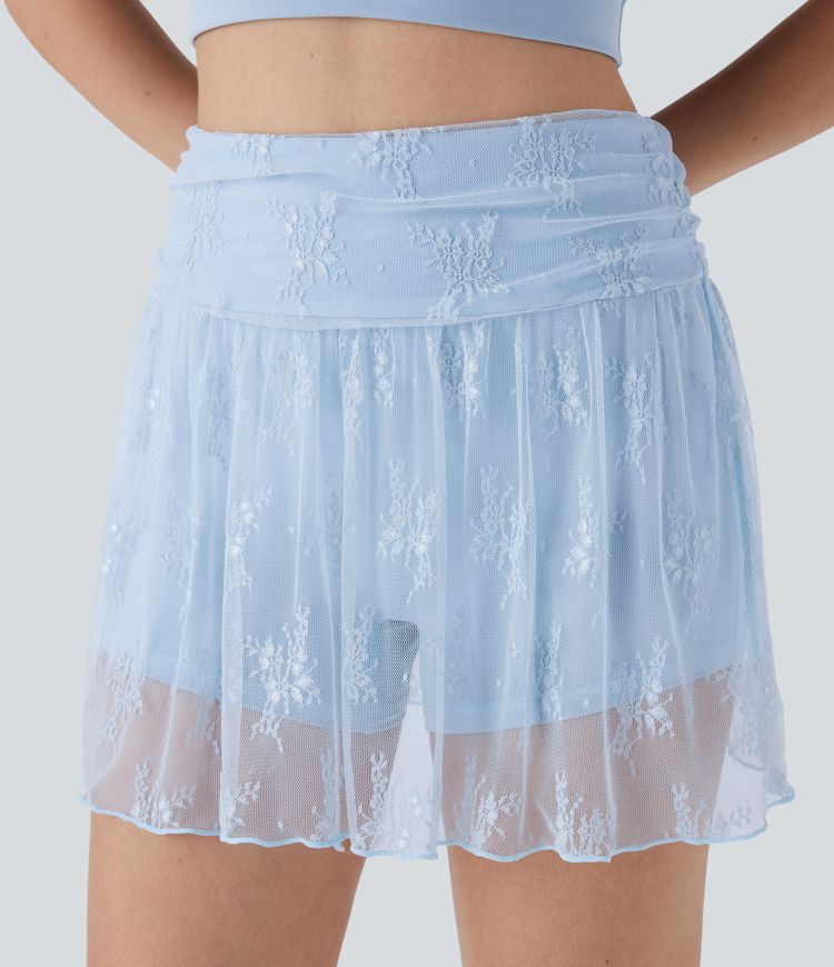 Mid High Waisted 2-in-1 Pocket Lace Mini Skirt