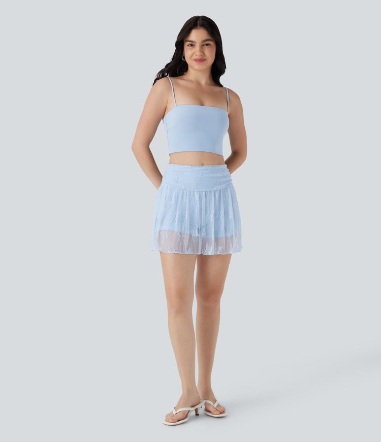 Mid High Waisted 2-in-1 Pocket Lace Mini Skirt