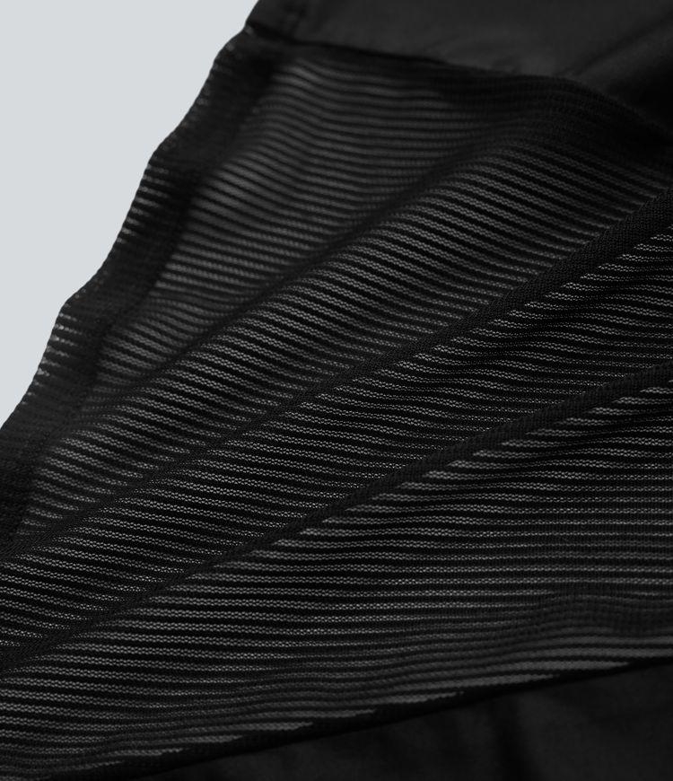 Round Neck Short Sleeve Contrast Mesh Yoga Sports Top