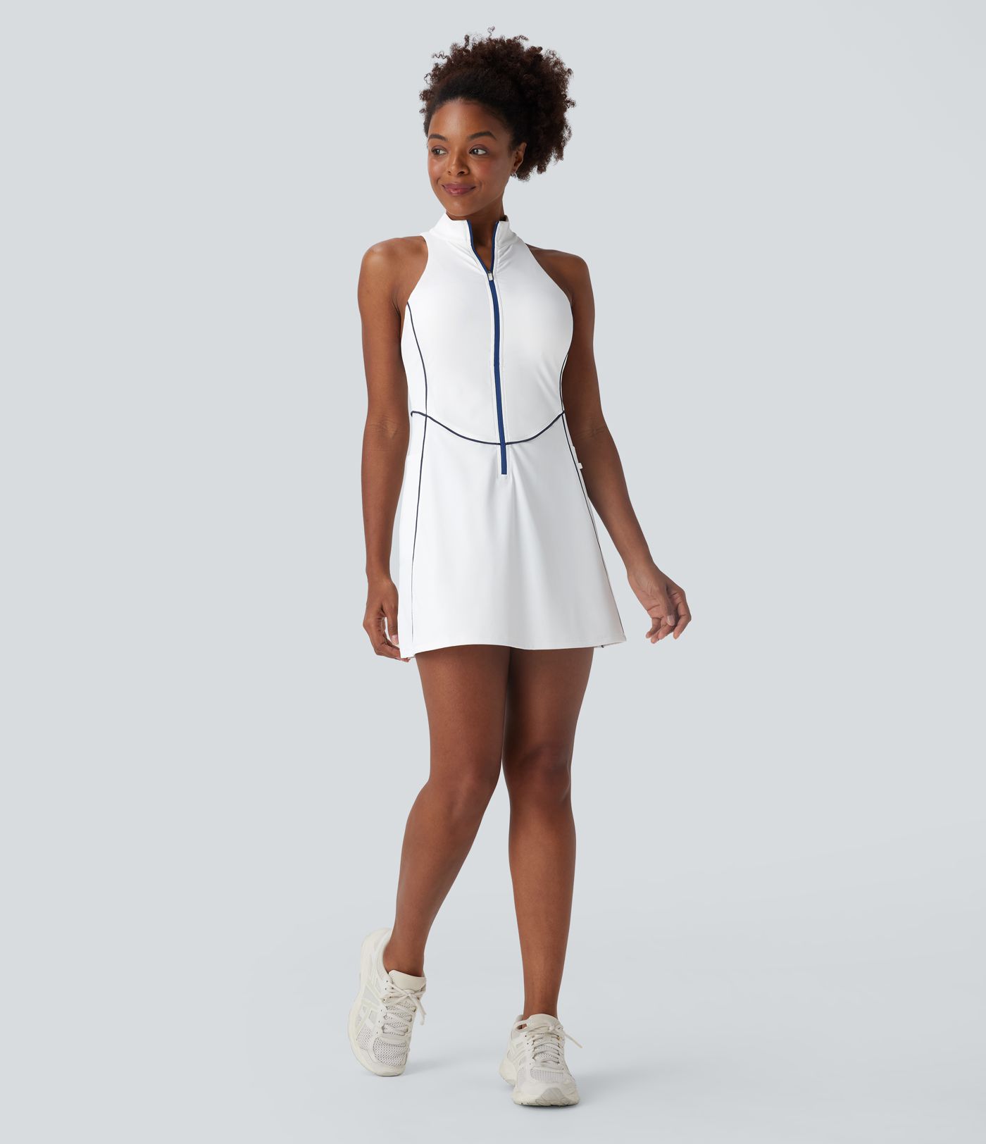 Softlyzero™ QuickDry ärmelloses Mini-Golf-Aktivkleid mit halbem Reißverschluss und Seitentaschen – Golf-Tee