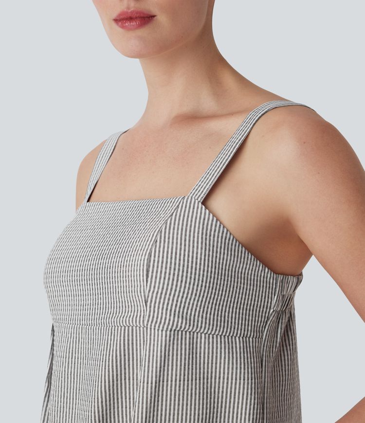 Vestido mini de playa a rayas con espalda descubierta y bolsillos