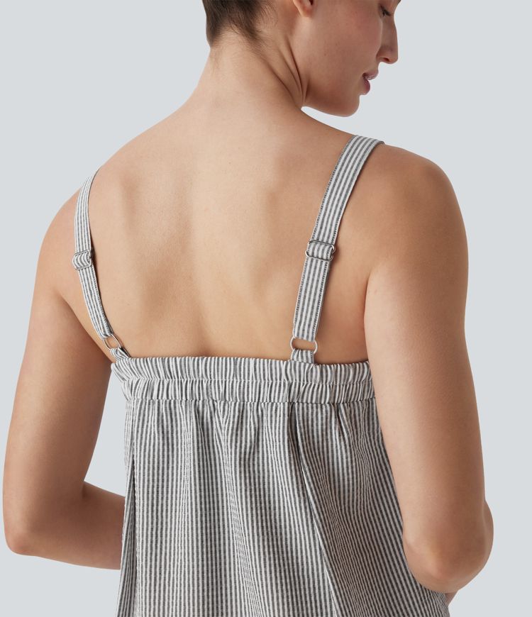 Vestido mini de playa a rayas con espalda descubierta y bolsillos