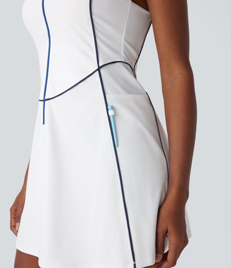 Softlyzero™ QuickDry ärmelloses Mini-Golf-Aktivkleid mit halbem Reißverschluss und Seitentaschen – Golf-Tee