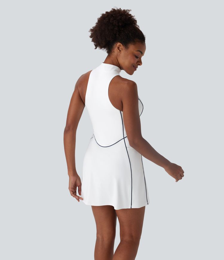 SoftlyZero™ QuickDry Sleeveless Half Zip Mini Golf Active Dress with Pockets-Golf Tee