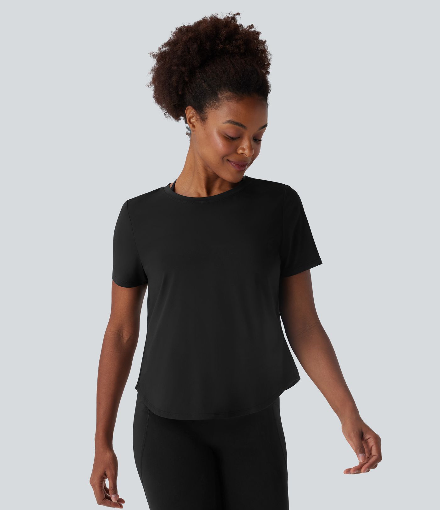 Round Neck Short Sleeve Contrast Mesh Yoga Sports Top