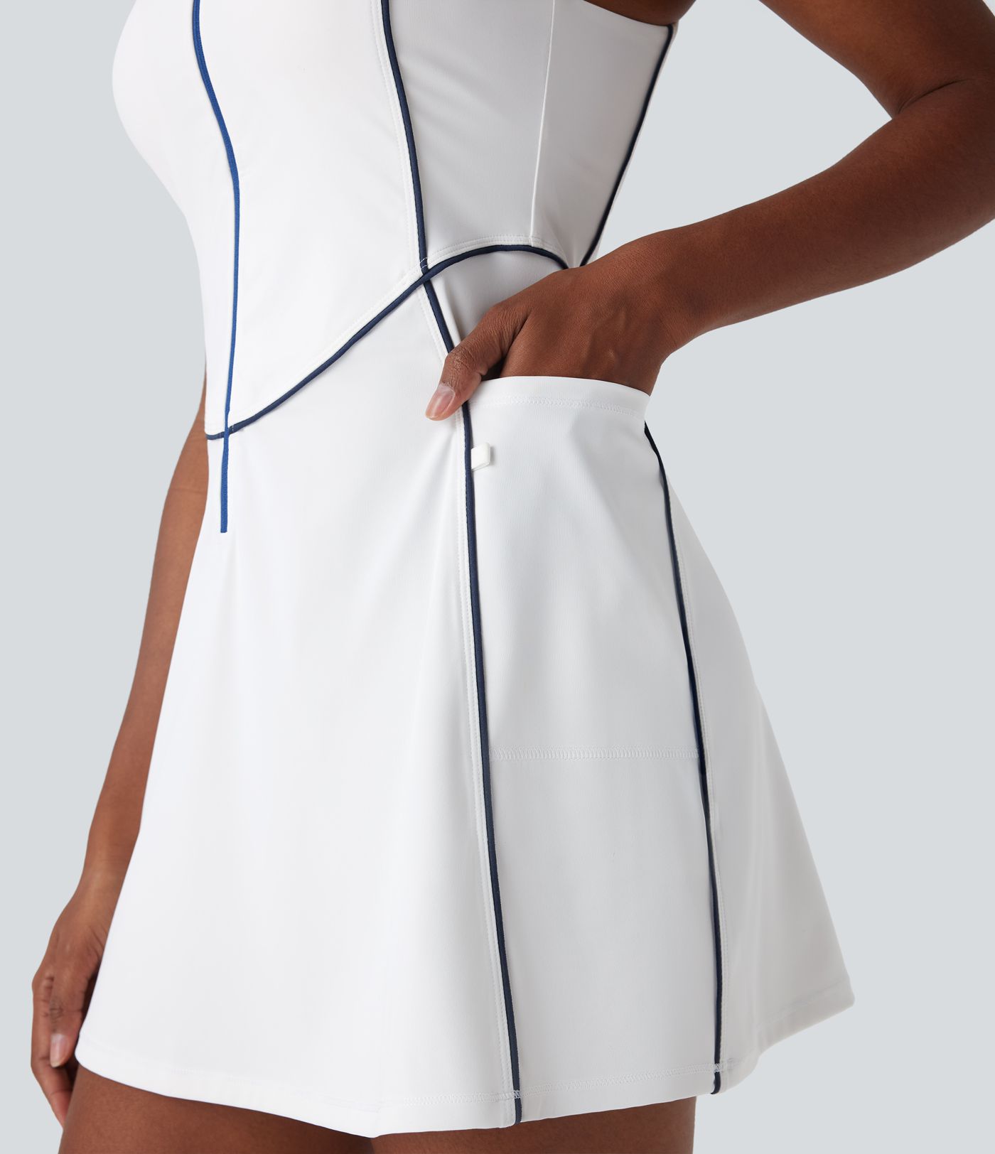 Softlyzero™ QuickDry ärmelloses Mini-Golf-Aktivkleid mit halbem Reißverschluss und Seitentaschen – Golf-Tee