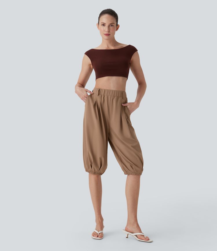 DayStretch High Waisted Tapered Casual Pedal Pusher Pants with Pockets