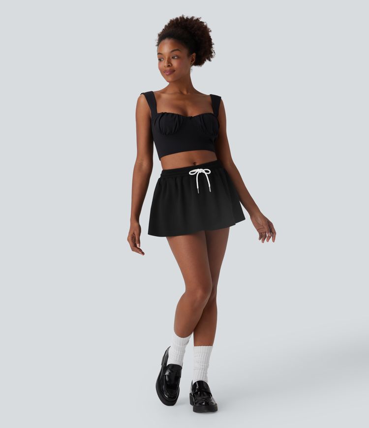 Mini-jupe décontractée 2 en 1 en A, bas de queue, à cordon