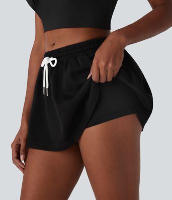 Mini-jupe décontractée 2 en 1 en A, bas de queue, à cordon