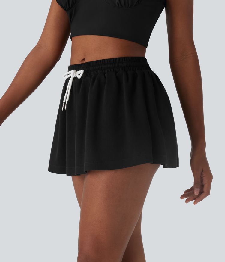 Mini-jupe décontractée 2 en 1 en A, bas de queue, à cordon