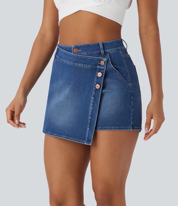 Halara Flex™ High Waisted Pockets Wrapped Washed Denim Casual Skort