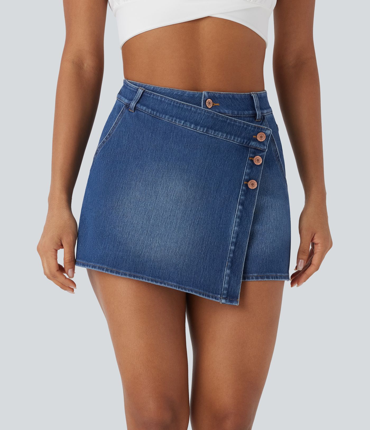 Halara Flex™ High Waisted Pockets Wrapped Washed Denim Casual Skort