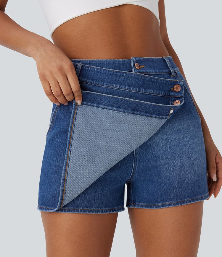 Halara Flex™ High Waisted Pockets Wrapped Washed Denim Casual Skort