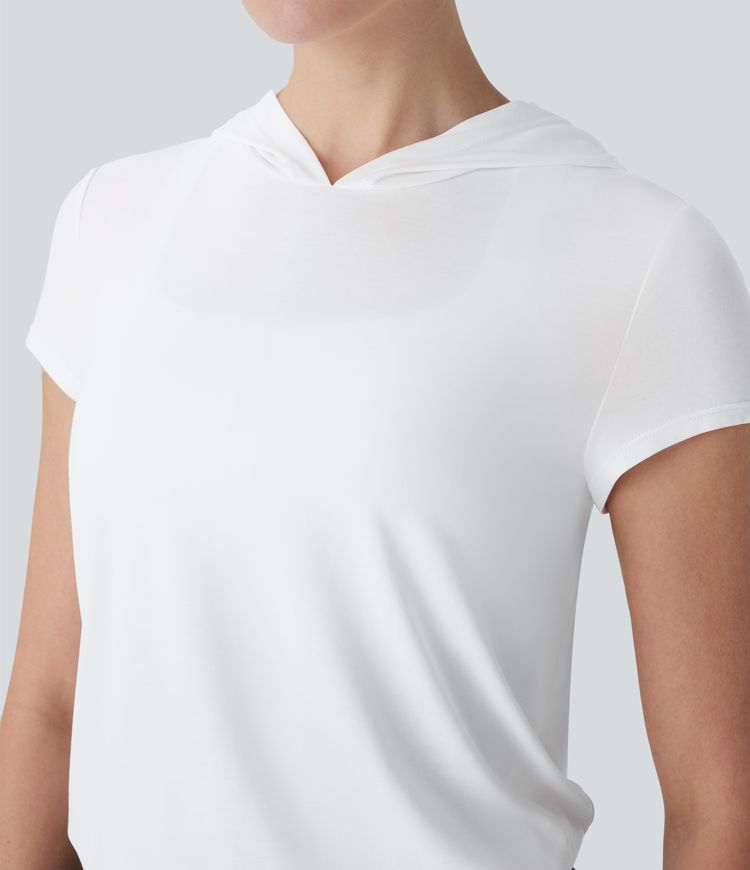 Yoga-Sport-Top mit Kapuze und kurzen Ärmeln und Cut-Out
