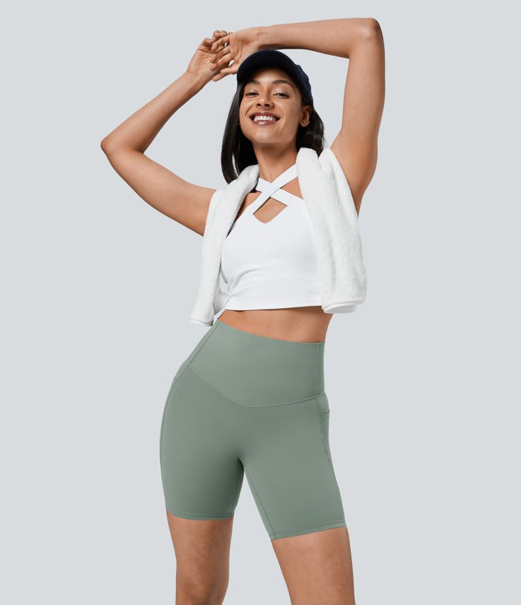 Halara UltraSculpt™ High Waisted Tummy Control Pocket Shaping Training Biker Shorts 7''