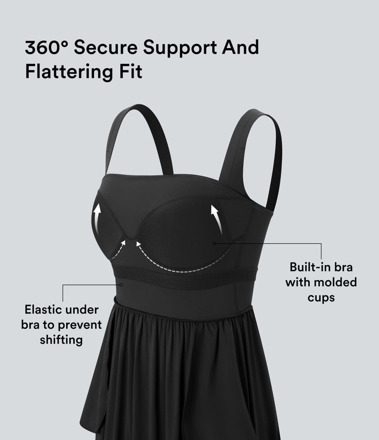 Breezeful™ - Fließendes Freizeit-Maxikleid mit quadratischen Ausschnitt, Seitentaschen und geformten Cups - Push Up