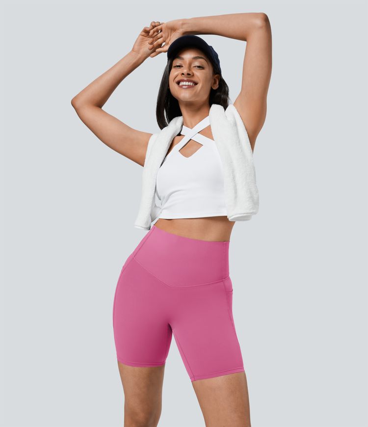 Halara UltraSculpt™ SoCinched Short de Cycliste Taille Haute avec Contrôle du Ventre et Poches, 7 pouces