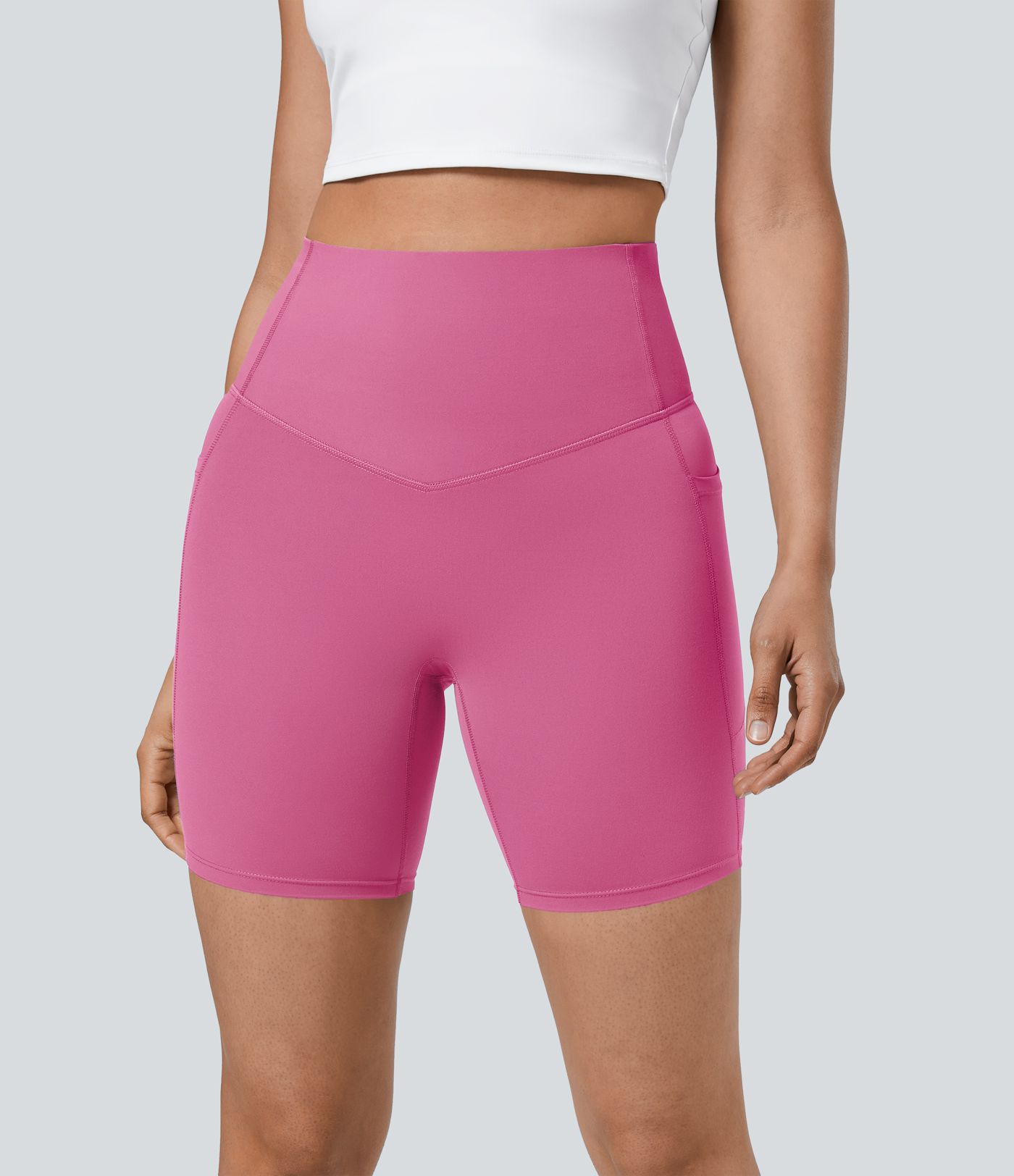Halara UltraSculpt™ SoCinched Short de Cycliste Taille Haute avec Contrôle du Ventre et Poches, 7 pouces