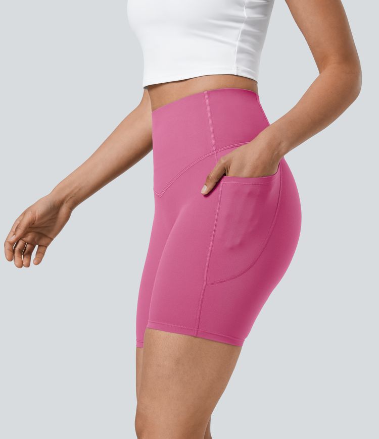 Halara UltraSculpt™ SoCinched Short de Cycliste Taille Haute avec Contrôle du Ventre et Poches, 7 pouces
