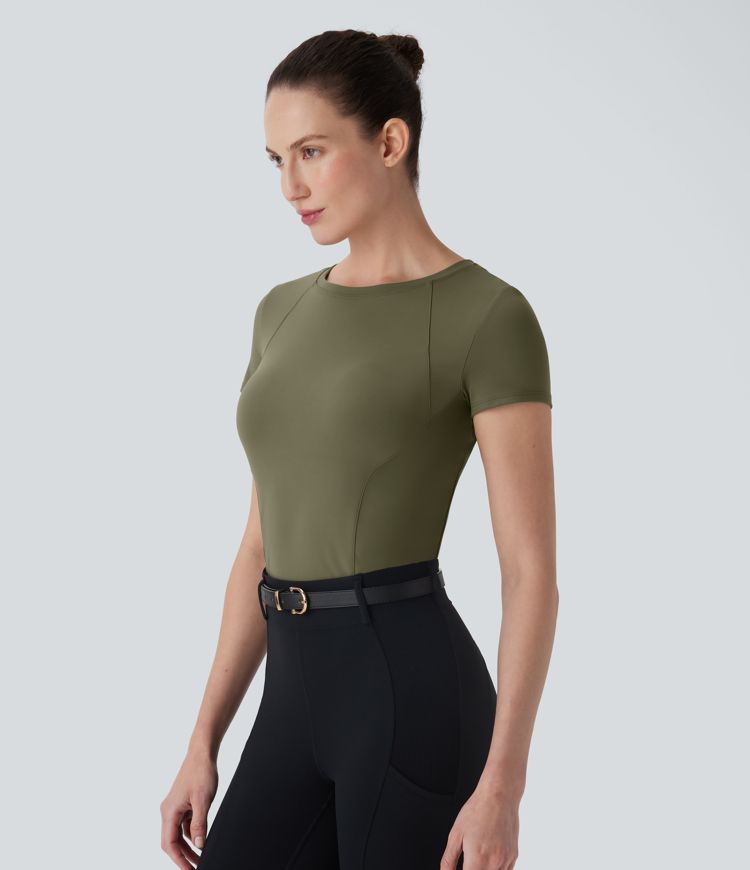 SoftlyZero™ Plush Round Neck Short Sleeve Cut Out Sports Top