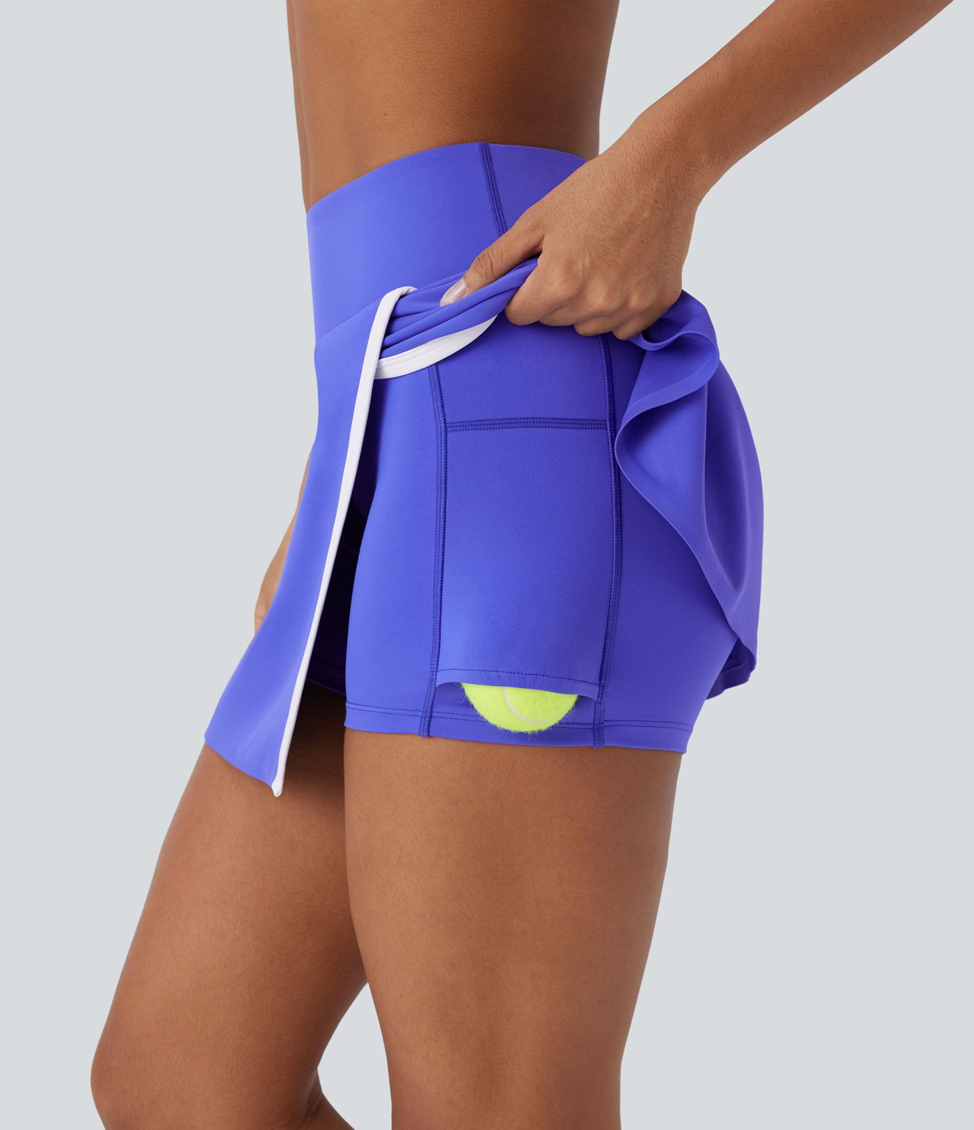 High Waisted 2-in-1 Split Colour Block Mini Tennis Skirt with Side Pocket