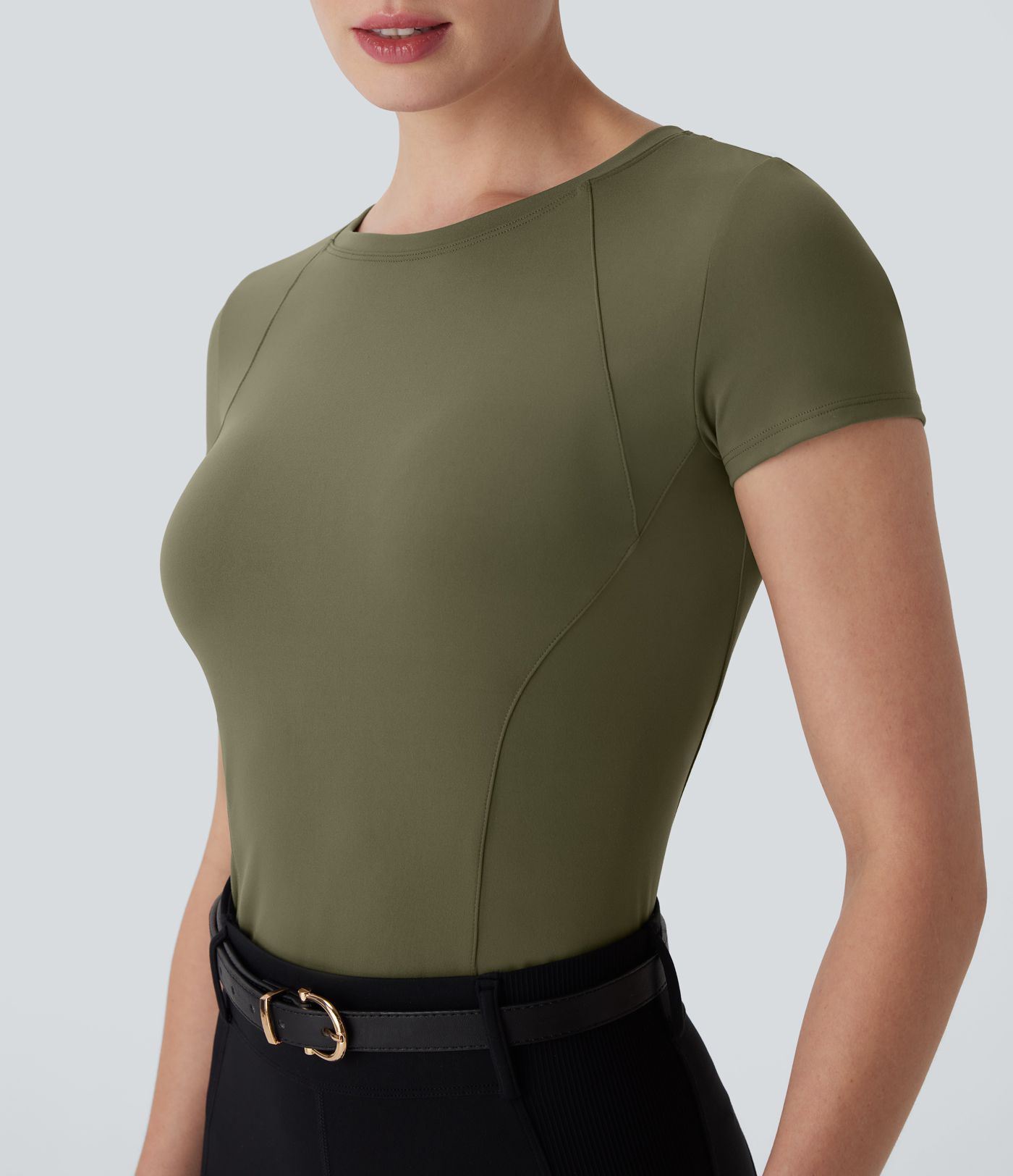 SoftlyZero™ Plush Round Neck Short Sleeve Cut Out Sports Top