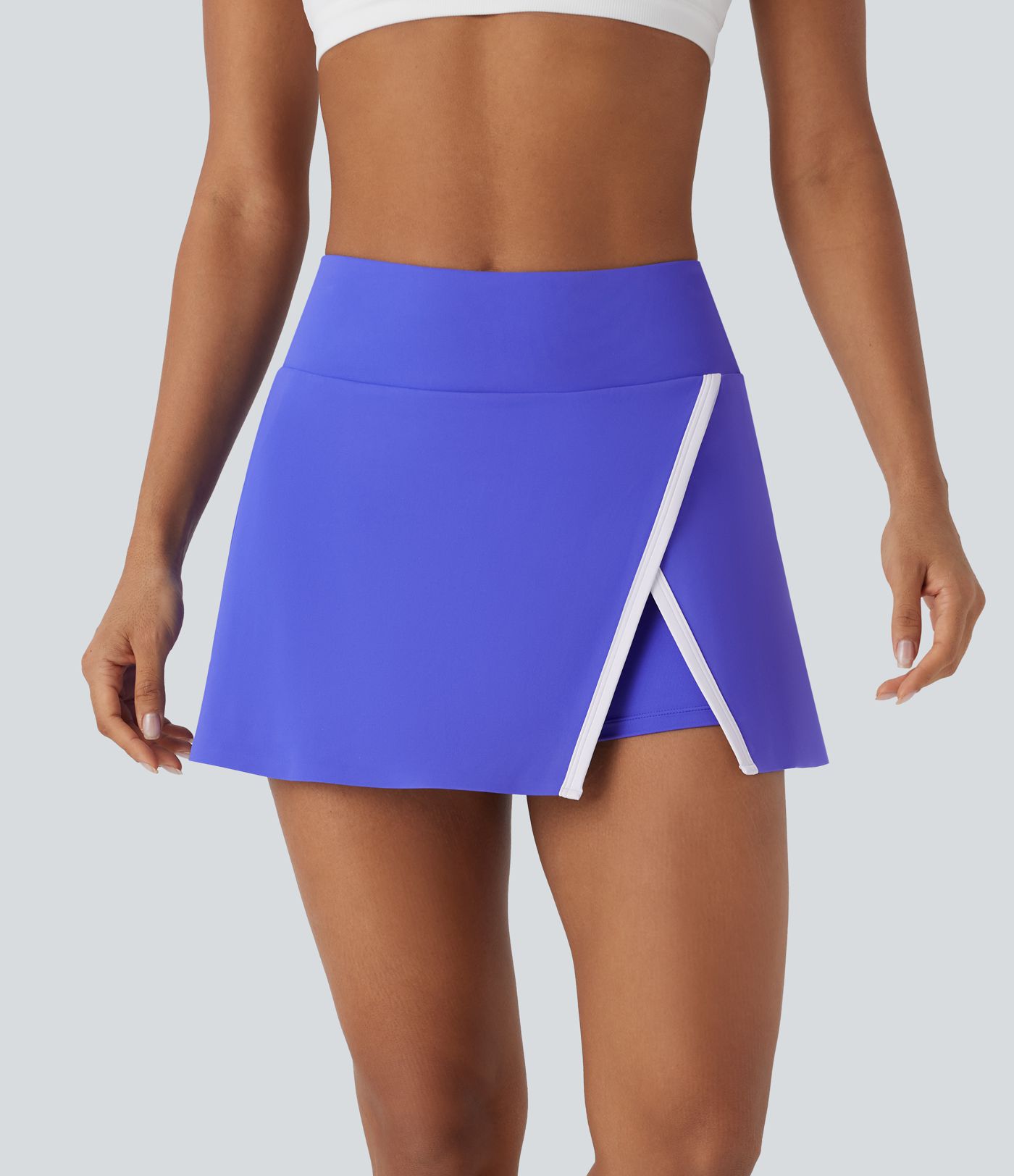 High Waisted 2-in-1 Split Colour Block Mini Tennis Skirt with Side Pocket