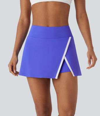 High Waisted 2-in-1 Split Colour Block Mini Tennis Skirt with Side Pocket