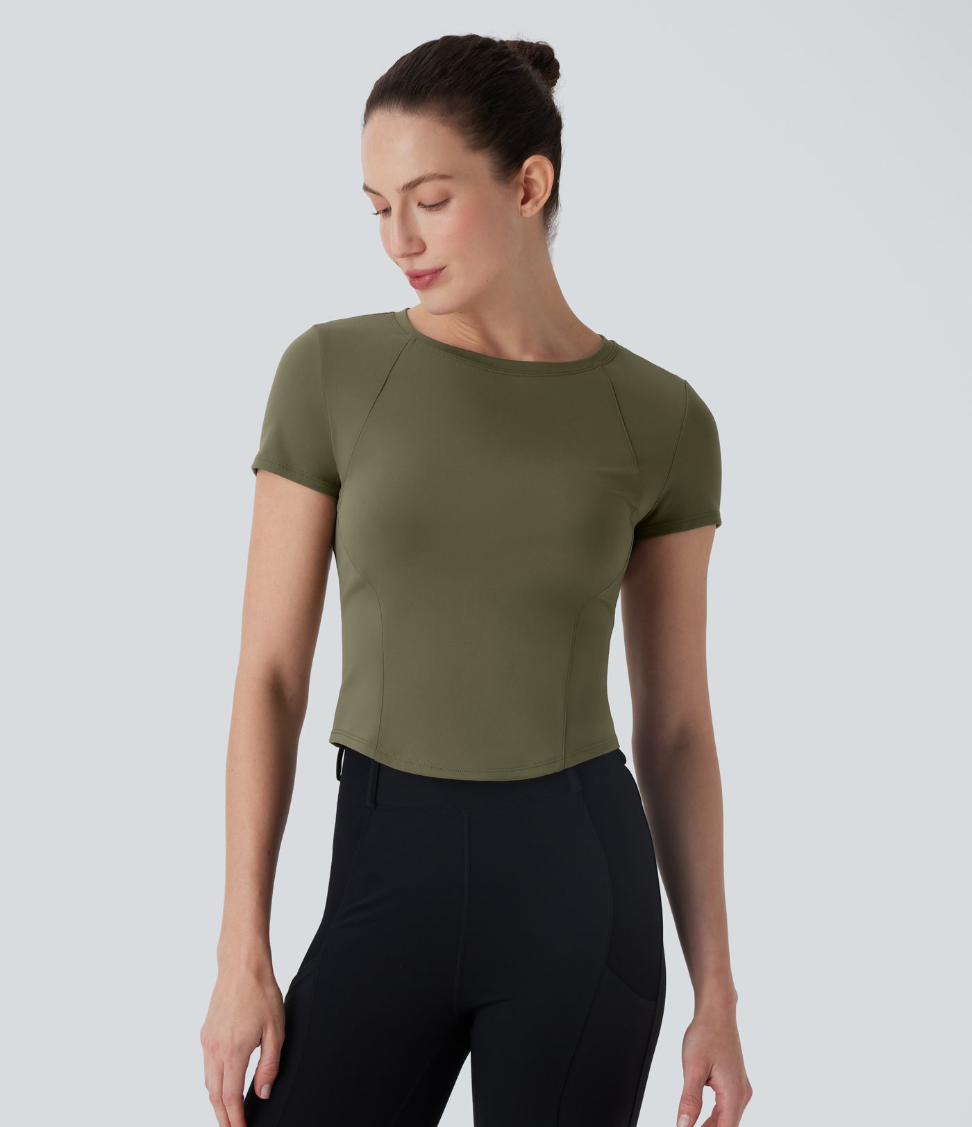 SoftlyZero™ Plush Round Neck Short Sleeve Cut Out Sports Top