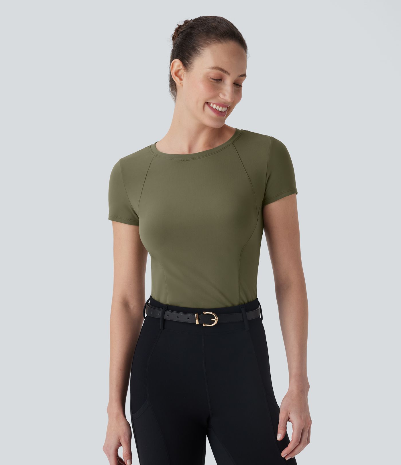 SoftlyZero™ Plush Round Neck Short Sleeve Cut Out Sports Top