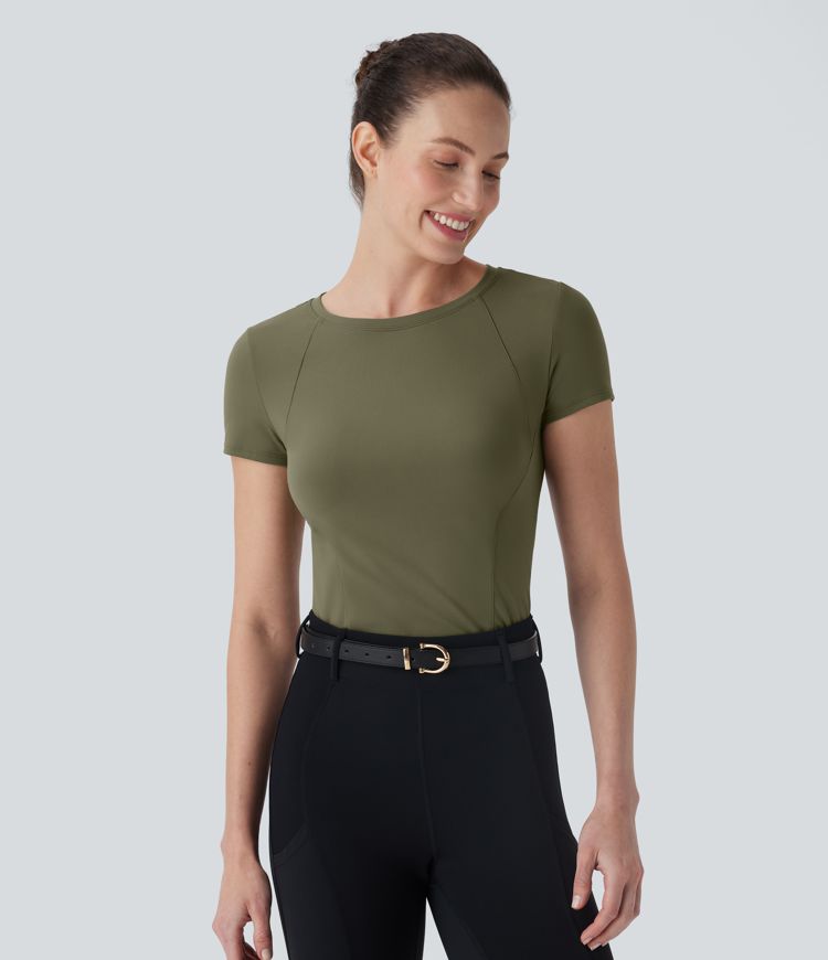 SoftlyZero™ Plush Round Neck Short Sleeve Cut Out Sports Top