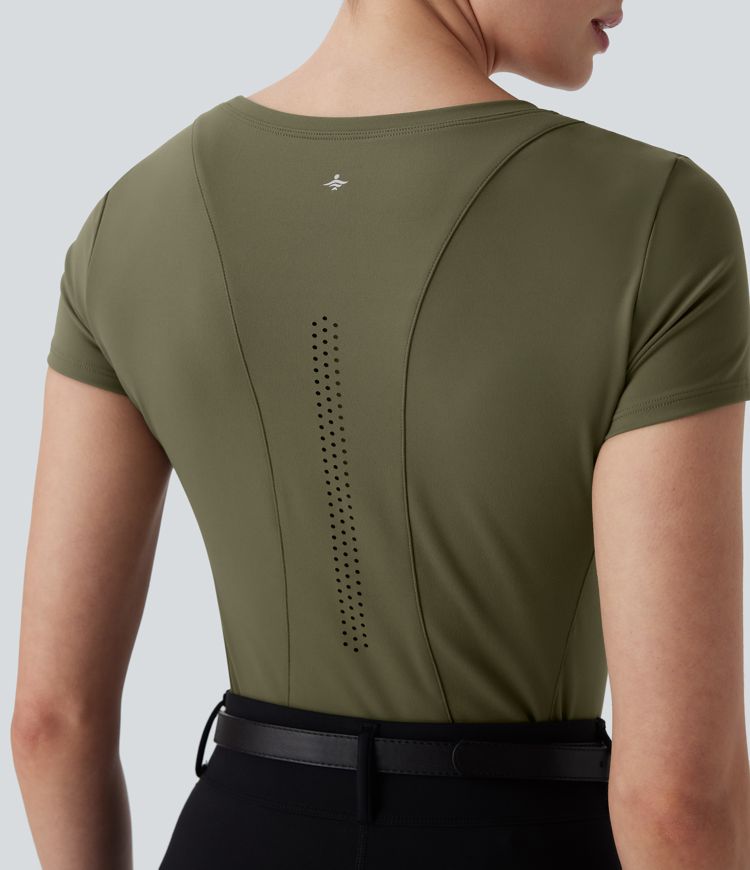 SoftlyZero™ Plush Round Neck Short Sleeve Cut Out Sports Top