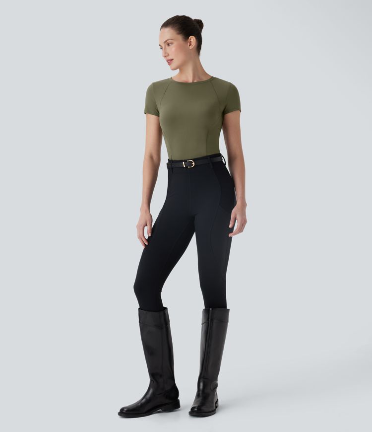 SoftlyZero™ Plush Round Neck Short Sleeve Cut Out Sports Top