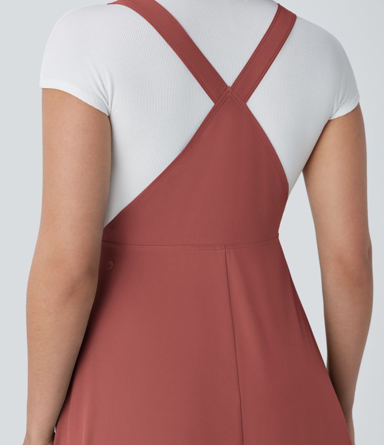 Breezeful™ Adjustable Strap Button Multiple Pockets Flowy Quick Dry Midi Casual Dress