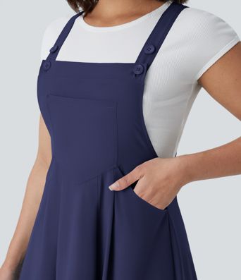 Breezeful™ Fließendes Midi-Freizeitkleid mit mehreren Taschen, verstellbaren Riemen und Knöpfen - schnelltrocknend Breezeful™ Fließendes Midi-Freizeitkleid mit mehreren Taschen, verstellbaren Riemen und Knöpfen - schnelltrocknend