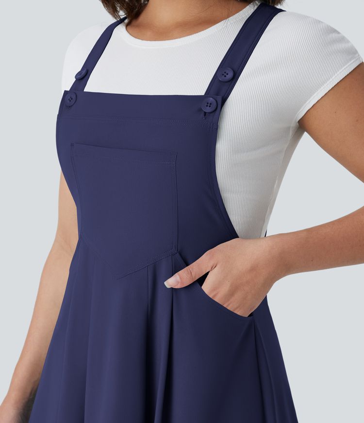 Breezeful™ Fließendes Midi-Freizeitkleid mit mehreren Taschen, verstellbaren Riemen und Knöpfen - schnelltrocknend Breezeful™ Fließendes Midi-Freizeitkleid mit mehreren Taschen, verstellbaren Riemen und Knöpfen - schnelltrocknend