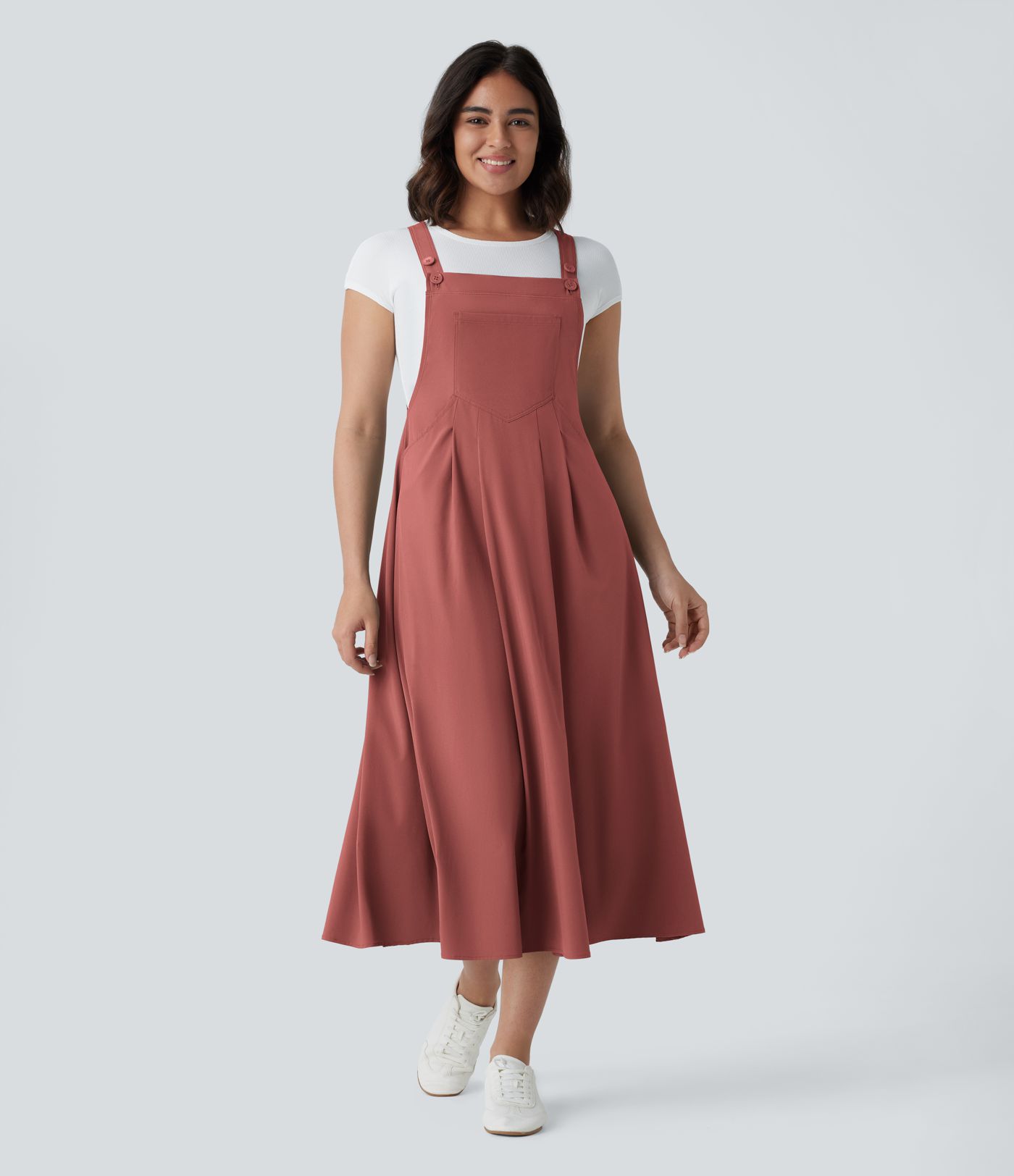 Breezeful™ Adjustable Strap Button Multiple Pockets Flowy Quick Dry Midi Casual Dress
