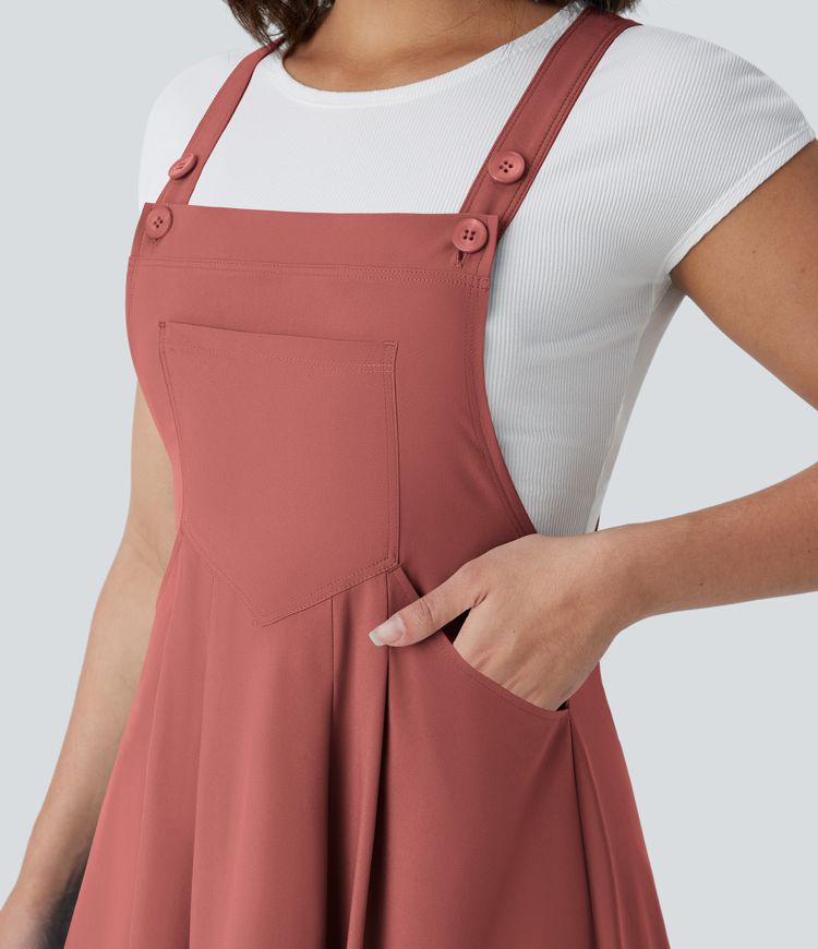 Breezeful™ Adjustable Strap Button Multiple Pockets Flowy Quick Dry Midi Casual Dress