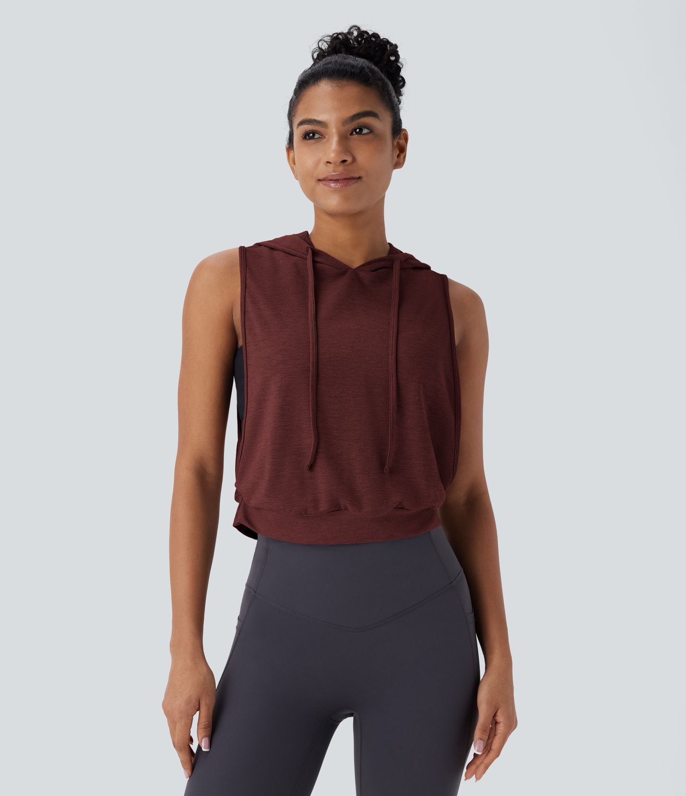 Hooded Drawstring Sleeveless Cropped Running Tank Top