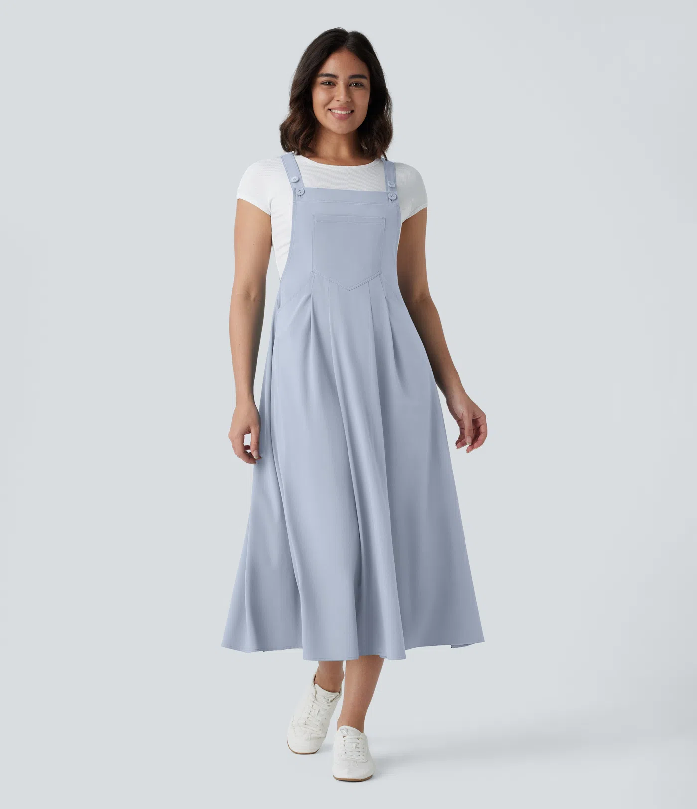 Breezeful™ Adjustable Strap Button Multiple Pockets Flowy Quick Dry Midi Casual Dress